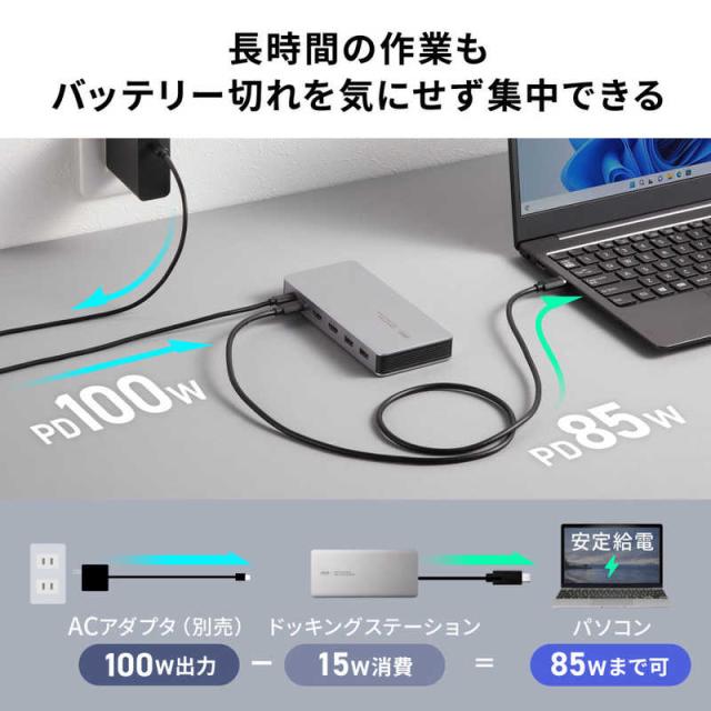 サンワサプライ USB Type-C縛ステイション(HDMI×2画面・USBこしき×7界面) USB-CVDK21