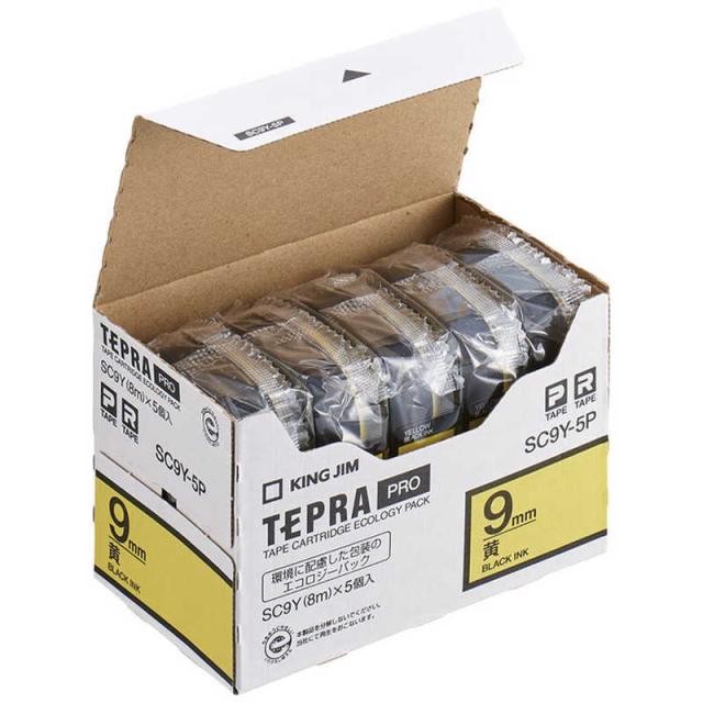 キングジム　カラーラベルテープ ｢テプラPRO｣(黄テープ/9mm幅･5個パック)　SC9Y‐5P (黄)の通販は 5,469円