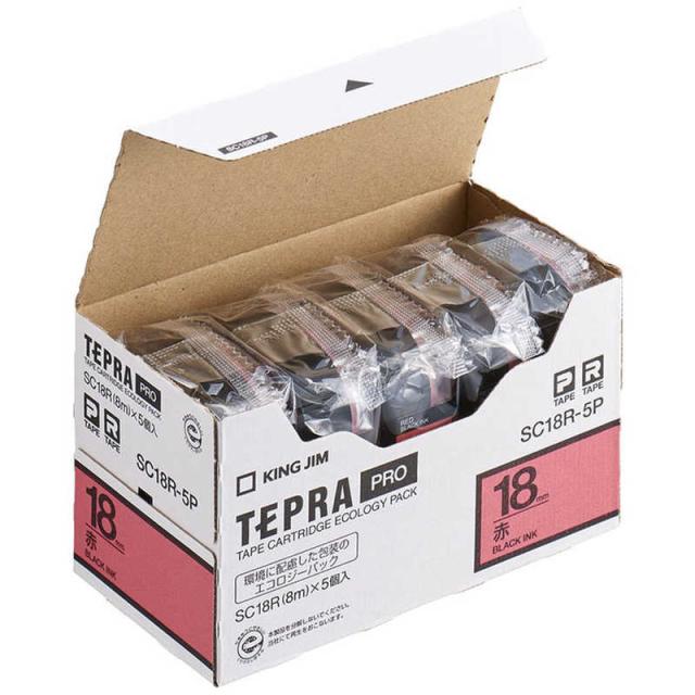 キングジム　カラーラベルテープ ｢テプラPRO｣(赤テープ/18mm幅･5個パック)　SC18R‐5P (赤)
