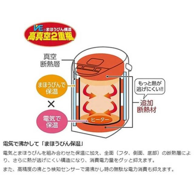 象印マホービン　ZOJIRUSHI　電気ポット マイコン沸とう VE電気まほうびん 優湯生 3.0L 蒸気レス機能 ホワイト　CV-WB30-WA