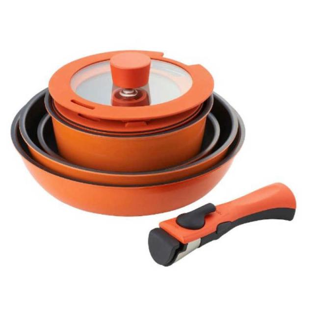 ベストコ　フライパン ポット ガラス蓋 取っ手 8点セット IH ガス火対応 オレンジ ベストウェアレジスタンス　NM224の通販は 14,080円