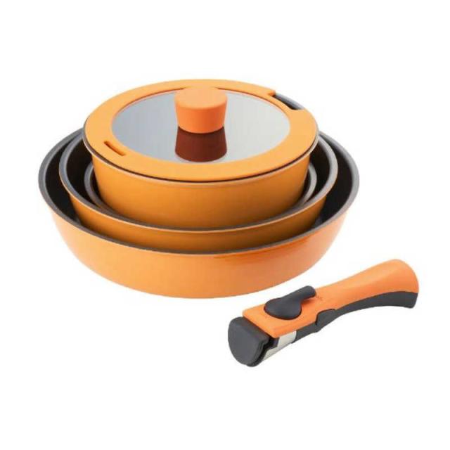 ベストコ　フライパン ポット ガラス蓋 取っ手 6点セット ガス火専用 オレンジ ベストウェアレジスタンス　NM273の通販は 8,149円