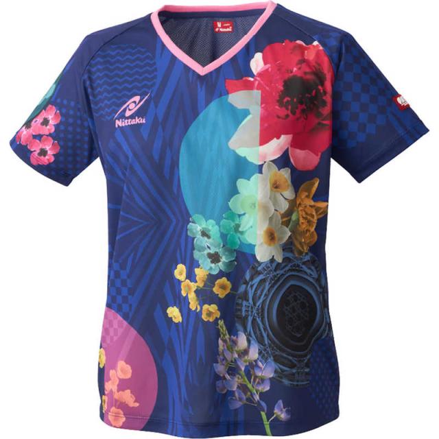 ニッタク　卓球用品 レディース モダンフラワーシャツ S ネイビー　NW-2221