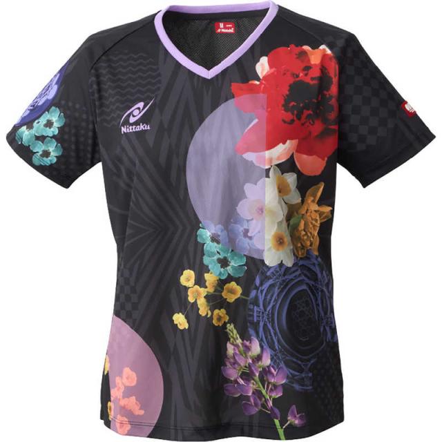 ニッタク　卓球用品 レディース モダンフラワーシャツ O ブラック　NW-2221