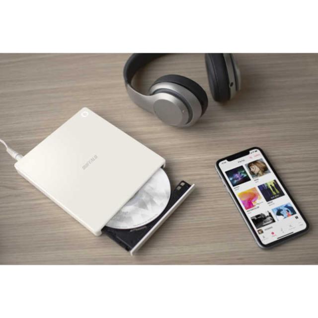 BUFFALO スマホ用CDレコーダー「ラクレコ」DVD再生＆microSDスロット