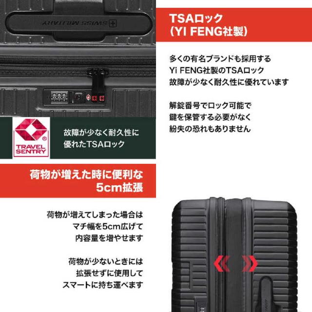 SWISSMILITARY　スーツケース MOTIVAN(モティバン) 55cm Sサイズ 機内持込可 5cm拡張 スーツケースカバー・ネームタグ付 ［TSAロック搭載 /43L］ カーボングレー　SM-H320EP GRAY_5