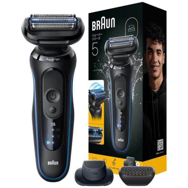 ブラウン　BRAUN　電気シェーバー シリーズ5 電動 髭剃り メンズ キワぞりトリマー 防水設計 充電式 コードレス ディープキャッチ網刃 ブルー　53-B12000S