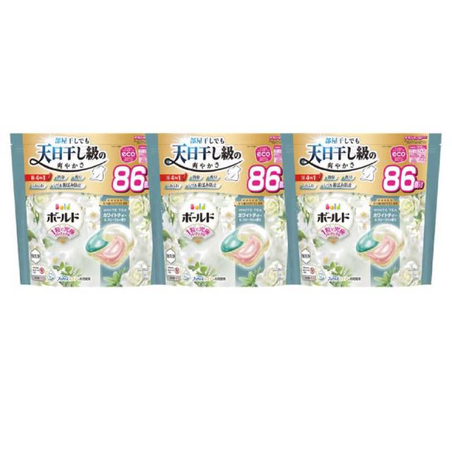 P＆G　(ケース販売) ボールド ジェルボール4D 心弾けるホワイトティー＆フローラルの香り つめかえ テラジャンボサイズ 258個 (86個×3)　
