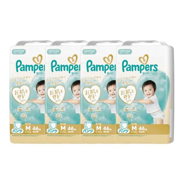 P＆G　(ケース販売) パンパース 肌へのいちばんパンツ スーパージャンボMたっち(6-12kg) 46枚×4個　PMハダパンSJMTCS