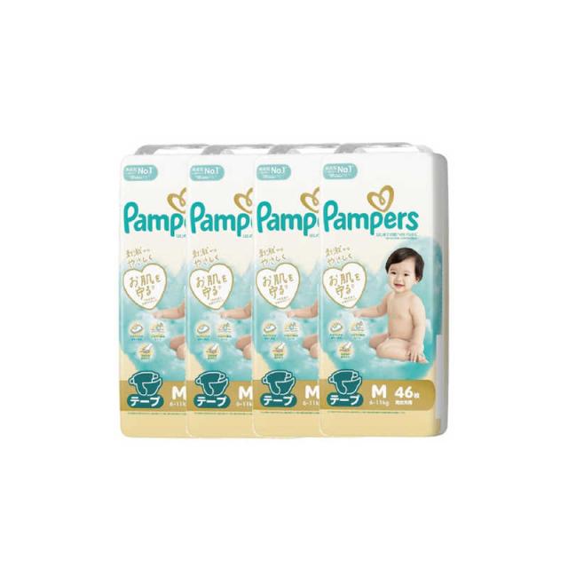 P＆G　(ケース販売) パンパース はじめての肌へのいちばん スーパージャンボM(6-11kg) 46枚×4個　PMハジメテSJMCS