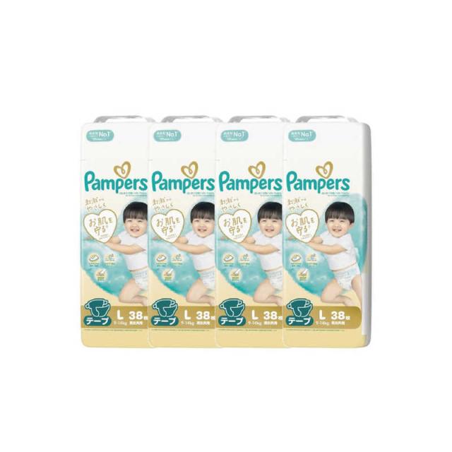 P＆G　(ケース販売) パンパース はじめての肌へのいちばん スーパージャンボL(9-14kg) 38枚×4個　PMハジメテSJLCS