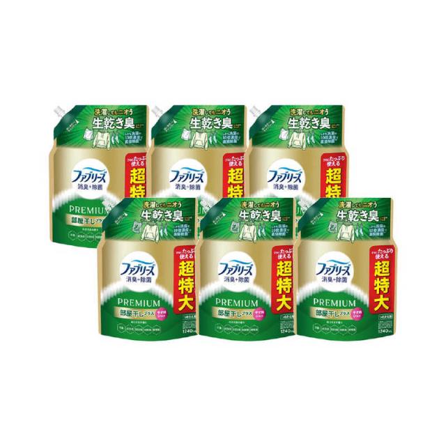 P＆G　(ケース販売)ファブリーズ 消臭＋除菌プレミアム 部屋干しプラス おひさまの香り 詰替用 4回分 1240mL×6　フアブ＋ヘヤオヒサマCS