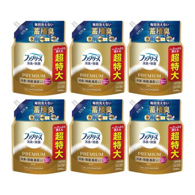P＆G　(ケース販売)ファブリーズ 消臭＋除菌プレミアム 無香料 詰替用4回分 1240ml×6　FRPムコウリヨウカエCS