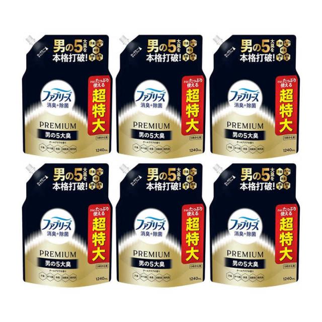 P＆G　(ケース販売)ファブリーズ 消臭＋除菌プレミアムメン クールアクアの香り 詰替用4回分 1240ml×6　FRPメンアクアカエCS
