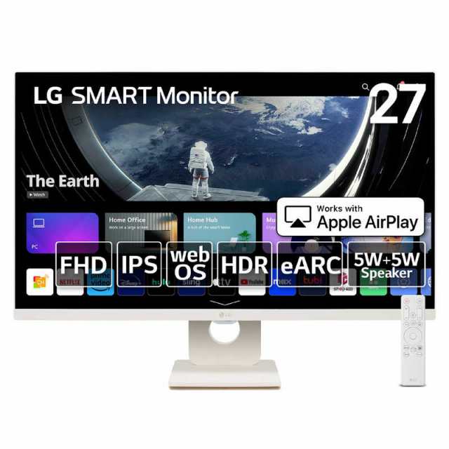 LG　HDMI接続 PCモニター SMART Monitor ［27型 /フルHD(1920×1080) /スクエア］ ホワイト　27SR50F-W