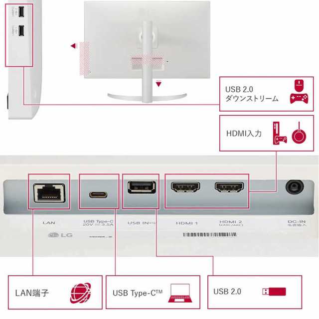 LG USB-C接続 PCモニター SMART Monitor ホワイト ［31.5型 /4K(3840