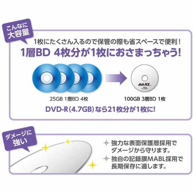 VERBATIMJAPAN 1回録画用 ブルーレイディスク BD-R XL 100GB 3枚