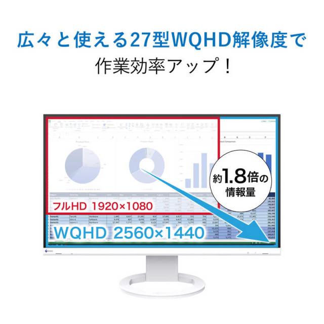 EIZO　FlexScan USB Type-C対応 ノートPC給電 疲れ目軽減 ［27型 /WQHD(2560×1440) /ワイド］ ホワイト　EV2720S-WT_1