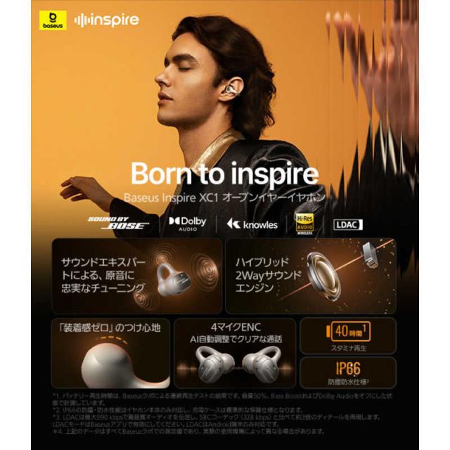 BESEUS　完全ワイヤレスイヤホン Inspire XC1 ［ワイヤレス(左右分離) / Bluetooth対応］ ホワイト　XC1W_1