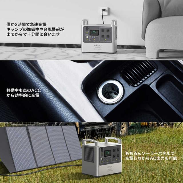 ASAGAOJAPAN　リン酸鉄ポータブル電源 シルバー  [1920Wh /13出力 /ソーラーパネル(別売)]　AS2000-JP_11