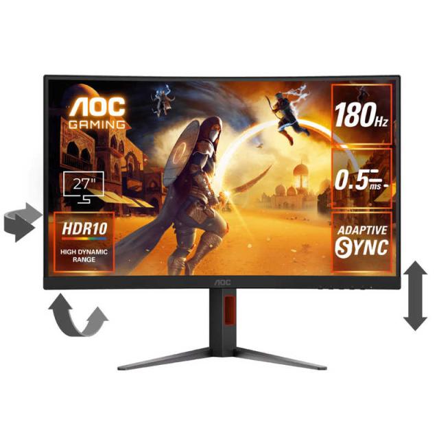 AOC　ゲーミング液晶ディスプレイ C27G4H/11 27型/1920×1080/HDMI DisplayPort/ブラック/180Hz/曲面
