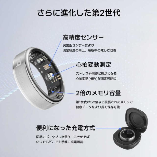 インテック　b.ring(ブリング) G2 第二世代 AIスマートリング 睡眠・健康管理 8号(内周57.5mm) ブラック　B085SBK2_1
