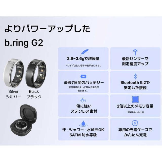 インテック　b.ring(ブリング) G2 第二世代 AIスマートリング 睡眠・健康管理 8号(内周57.5mm) ブラック　B085SBK2_12