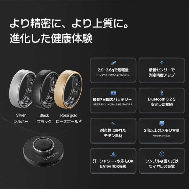 インテック　b.ring(ブリング) Pro G1 AIスマートリング 睡眠・健康管理 7号(内周55mm) シルバー　BP075TNSV1_2