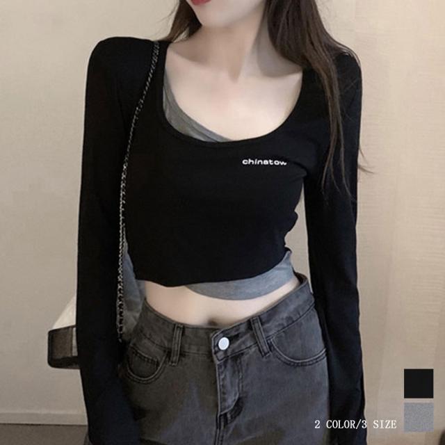 Tシャツ レディース 長袖 ショート丈 トップス カジュアル 重ね着風 細身 へそ出し 即納の通販はau Pay マーケット Bodies Zero