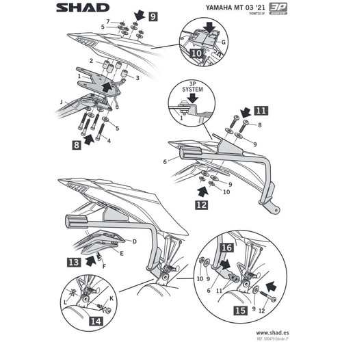 SHAD(シャッド) バイク ステー 3Pシステムフィッティングキット MT-03