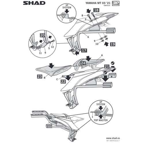 SHAD(シャッド) バイク ステー 3Pシステムフィッティングキット MT-03