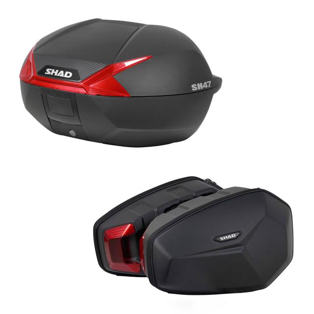 SHAD(シャッド) 【セット品】SH47 トップケース レッド+E48SR サイドバッグ フルパニアセット バイク トップケース・リアボックス