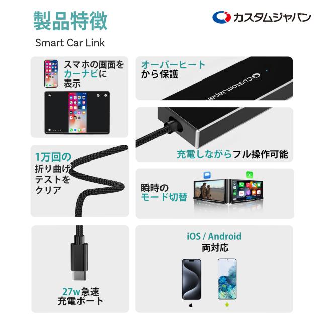 スマートカーリンク CA450 ミラーリング CarPlay 簡単接続スマホ対応 CustomJapan スマートカーリンク CA450 ミラーリング 双方向