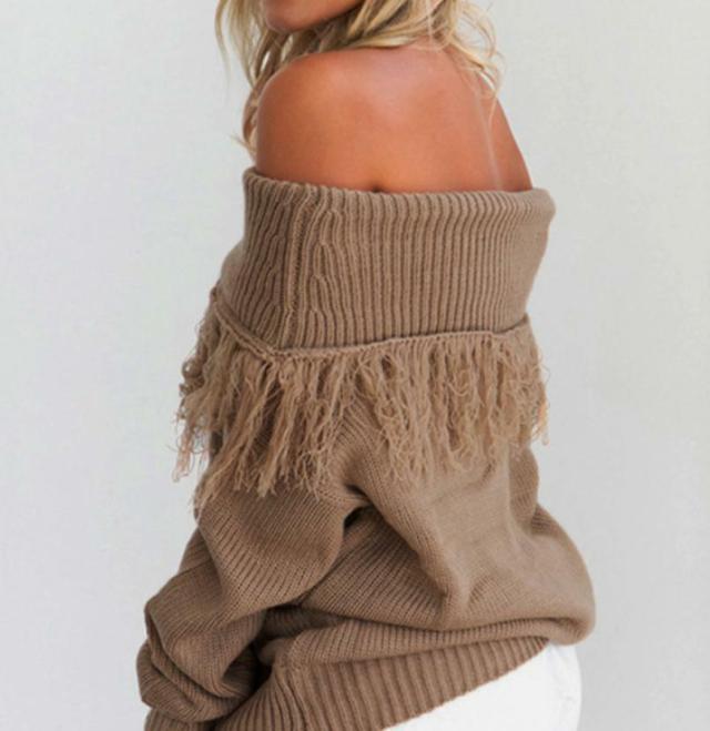 タッセル セーター ロング スリーブ オフショルダー ニット セーター トップス ブラック ブラウンの通販はau Pay マーケット Californiaexpress