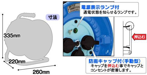 日動工業 コードリール 電工ドラム 30m 防雨 防塵型ドラム NPW-E33 3芯 100V 電気コードリール 延長｜au PAY マーケット