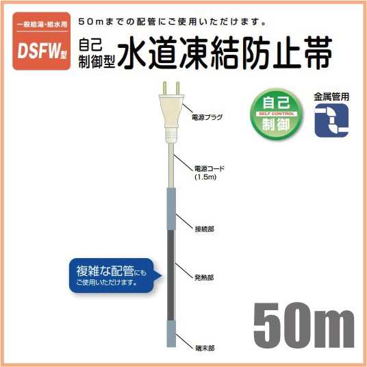 電熱産業 自己温度制御 凍結防止帯 金属管用 DSFW-50 50m 水道凍結防止ヒーター 水道管 給湯管 給｜au PAY マーケット