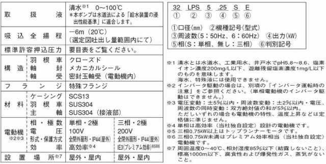 荏原 ポンプ 50LPS6.75E (60Hz) エバラポンプ ステンレス ラインポンプ 陸上循環ポンプ LPS型 - 3