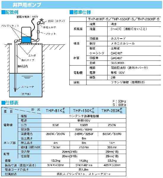 売れ筋 寺田ポンプ製作所 浅井戸用ホームポンプ THP-250KF 50Hz 単相100V