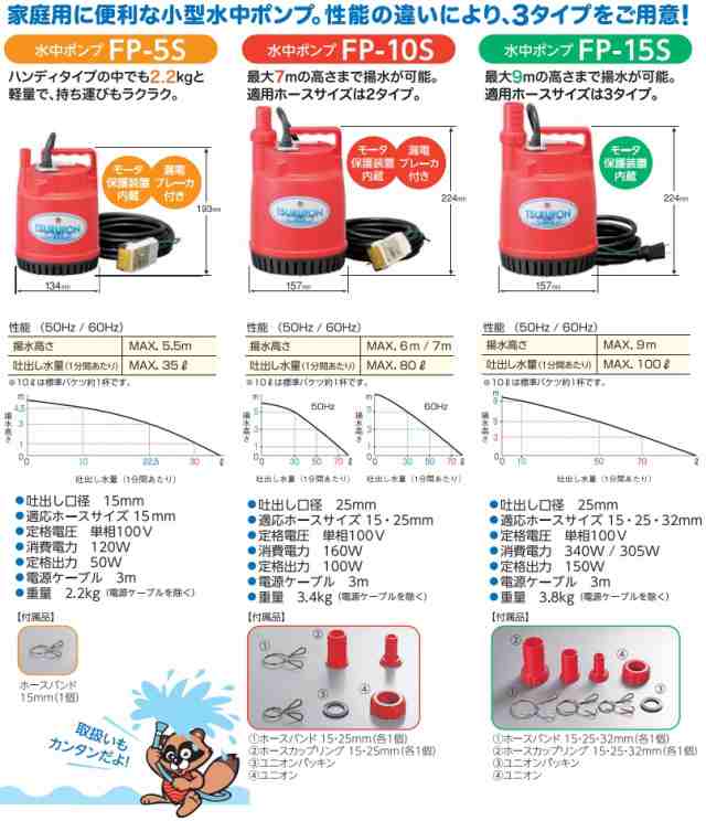 ツルミ 水中ポンプ 小型水中ポンプ FP-5S 50W/100V 家庭用 排水ポンプ 給水ポンプ 電動ポンプの通販はau PAY マーケット -  エスエスネット | au PAY マーケット－通販サイト