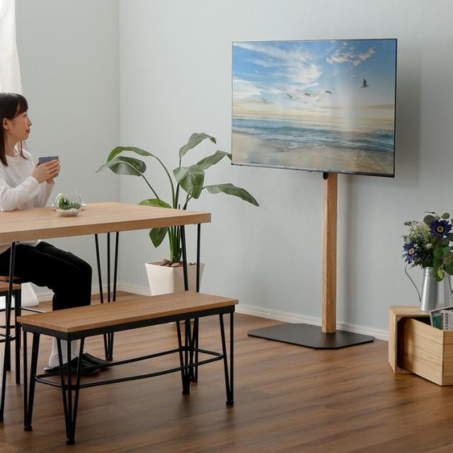 木目が美しい 八角 壁寄せ テレビスタンド ハイタイプ 壁掛け