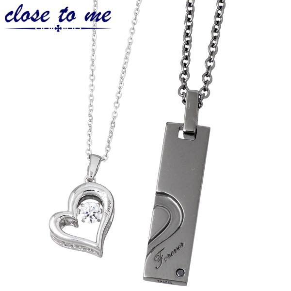 クロストゥーミー close to me ペアネックレス 2本セット シルバー925 ダンシングストーン キュービック ダイヤモンド プレゼント ギフト ハート プレート メッセージ ペア— SN13-191-192-P 送料無料の通販は