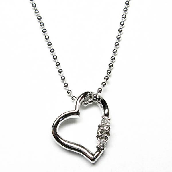 シルバー ネックレス レディース 誕生石 オープン ラブハート 4月 天然ダイヤモンド シンプル E1491-04の通販は 5,808円