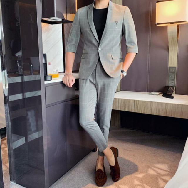 スーツ メンズ 夏 セットアップ メンズ 7分袖テーラード カジュアルスーツ スリムスーツ テーパードパンツ 上下セット ２点セット メンズの通販はau Pay マーケット Hikari 株式会社