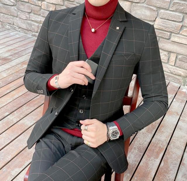 チェック柄スリムスーツ メンズ3点セットアップスーツ スリーピース スーツカジュアル ビジネス おしゃれスーツ黒スーツ成人式結婚式二の通販はau Pay マーケット Hikari 株式会社