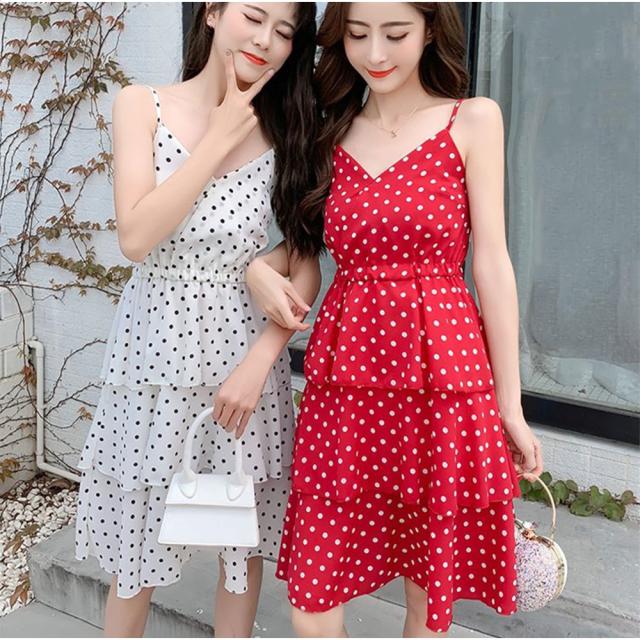 ロングワンピース キャミワンピース キャミソール ノースリーブ ワンピースドッド柄 Vネック ウエスト伸縮 着痩せ デコルテ 鎖骨見せ セの通販はau Pay マーケット Cupid S Secret