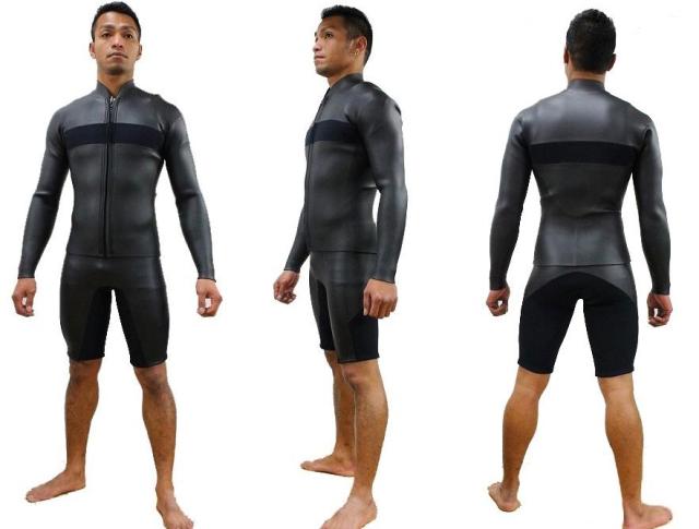 クラシック 上下セット ショートジョン 肩ベルクロ ロングタッパー フロントジップ 素材 エアーネッスル メンズ 選べる 生地 厚さ 2mm 3mm ラバー 男性用 ウエットスーツ 2ピース 超伸縮 ストレッチ オーダー サーフィン の通販は