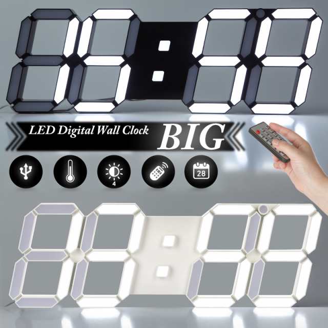 素晴らしい品質 デジタル時計 LED 3D 壁掛け 置き時計 ブラック×レッド