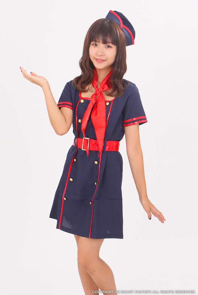 コスプレ キャビンアテンダント 【全品P3倍】 スチュワーデス S-Lサイズ 大きいサイズ ネイビー レトロ風 制服 送料無料｜au PAY マーケット