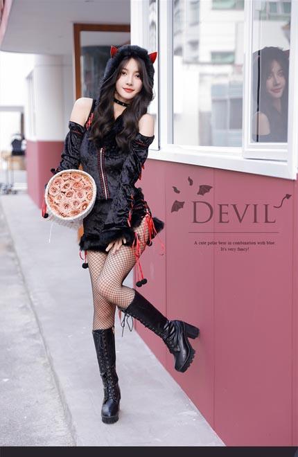 ハロウィン コスプレ 【全品P3倍！】 仮装 悪魔 デビル ふわふわ 黒 赤 衣装 仮装 レディース 大人 女性 正規品 malymoon マリームーン_2