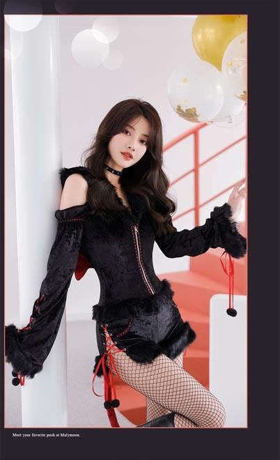 ハロウィン コスプレ 【全品P3倍！】 仮装 悪魔 デビル ふわふわ 黒 赤 衣装 仮装 レディース 大人 女性 正規品 malymoon マリームーン_5